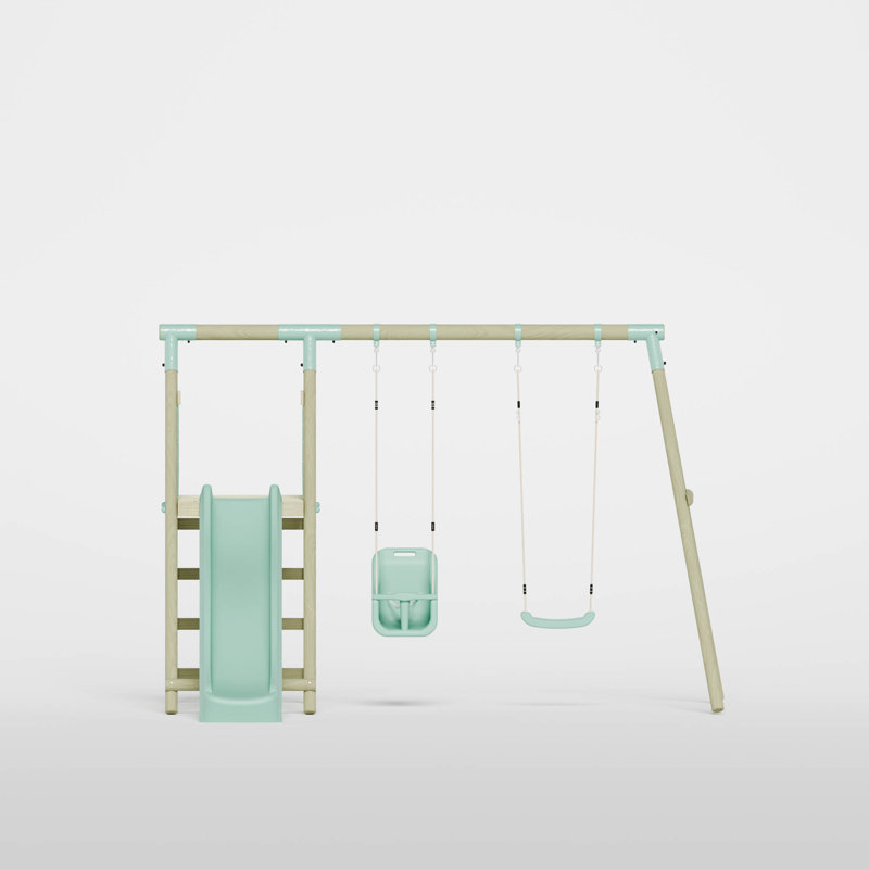 Mercia Wooden Round Pole Single Swing & Baby Seat Swing With Slide