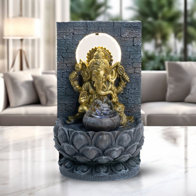 Fontaine d'intérieur de table cascade Jenecia en polyrésine gris Ganesha 12 pouces 31 cm