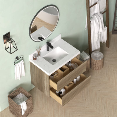 Meuble-lavabo mural flottant avec lavabo simple 30 po Melihcan