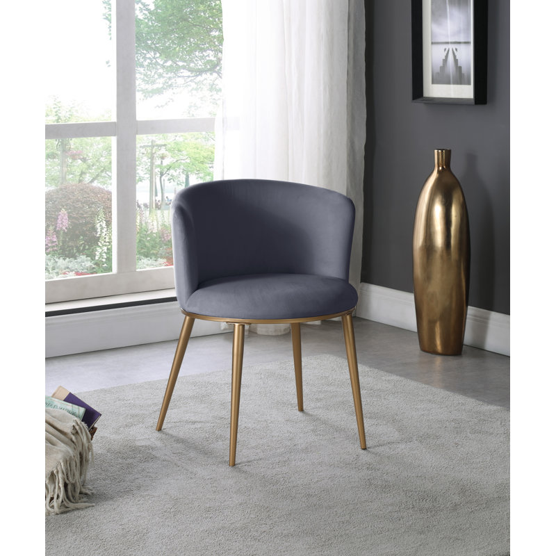 Skylar Velvet Dining Chair, Brushed Gold, Grey Velvet
