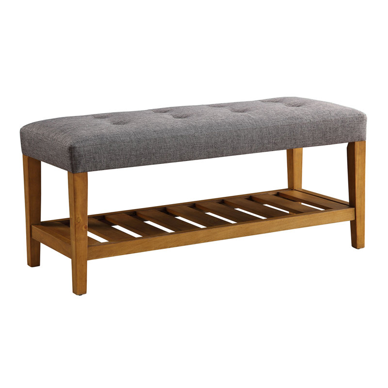 Banc de rangement rembourré en bois avec tablette à lattes Warwickshire, Gris, Brun