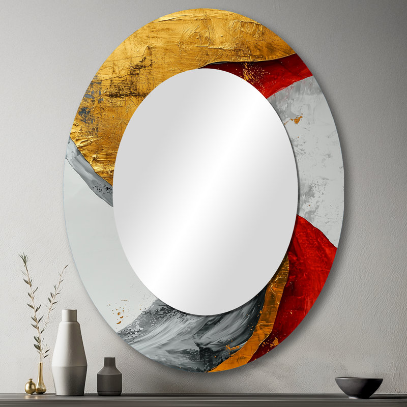 Fractal Volcano And Stone Energy II - Modern Oval Wall Mirror, 43" x 33"