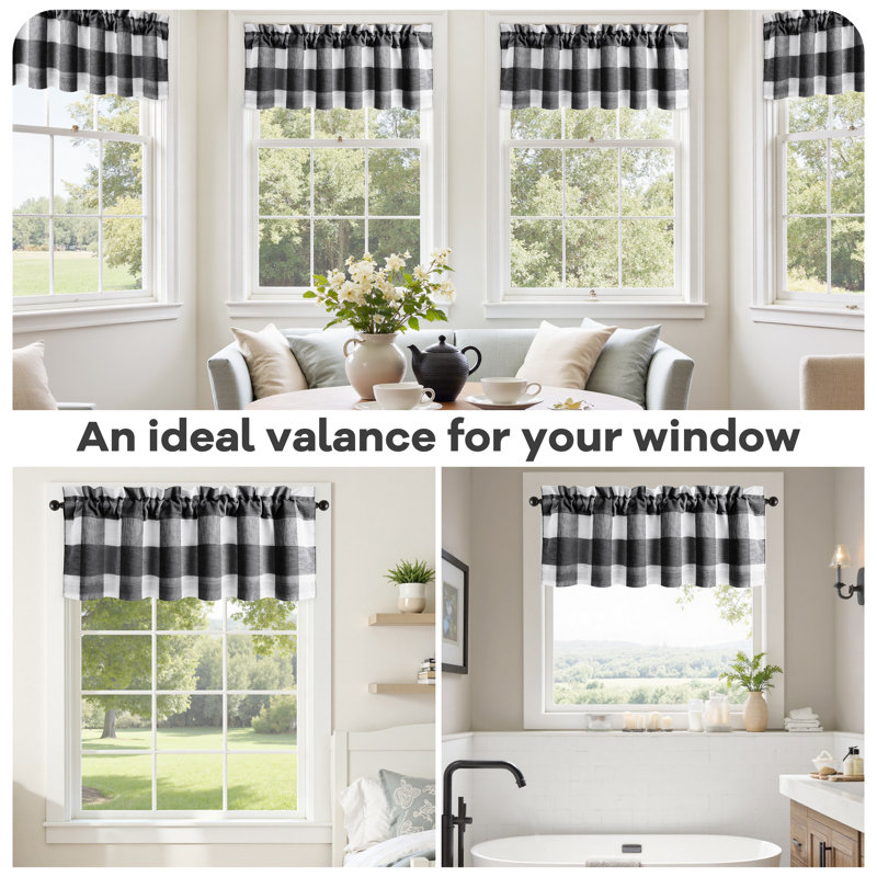 Adamari Lined Valances for Windows Buffalo Check Curtain Window Valances Woven Plaid Blackout Thermal Insulated for Kitchen, Living Room 1 Pack