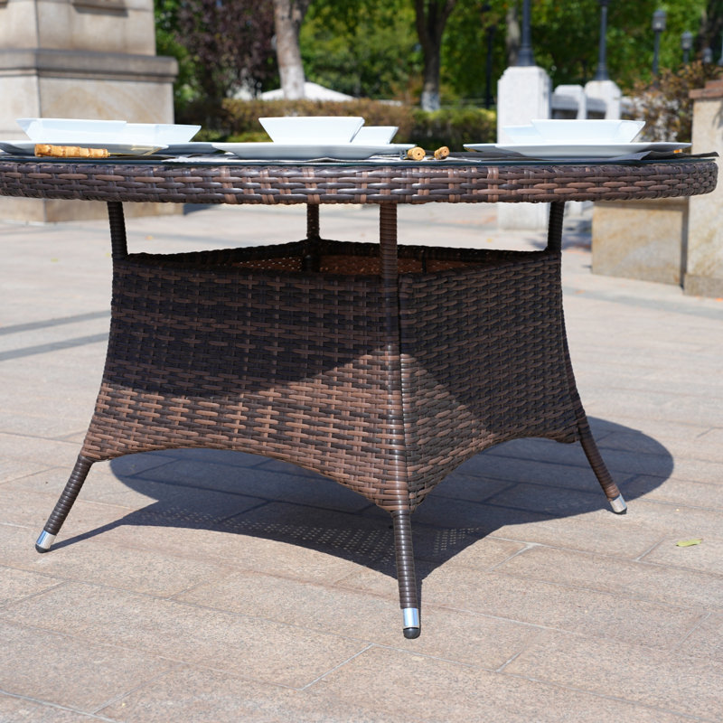 Round Aluminum Wicker Dining Table – (53.15" Diameter X 28.35" H), Brown