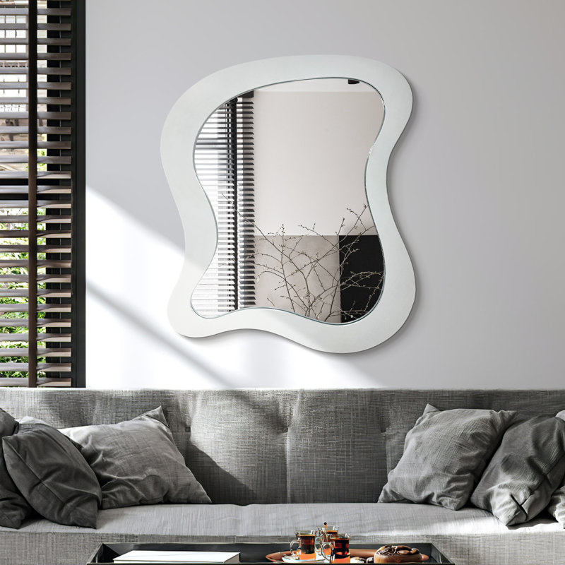 Wood Wall Mirror, 36" H x 30" W, White