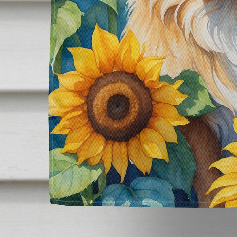 Alaskan Malamute in Sunflowers House Flag, Tibetan Spaniel