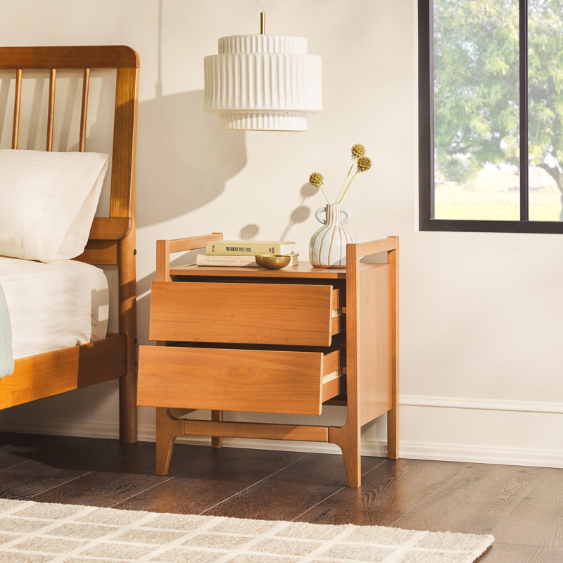 Aundrea 2-Drawer Solid Wood Nightstand, Caramel