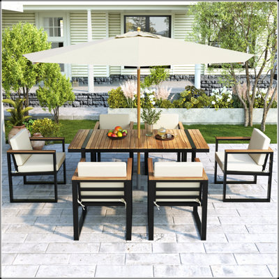 7-Piece Outdoor Dining Set with Removable Cushions for Patio, Backyard, and Garden Gatherings, Durable and Stylish