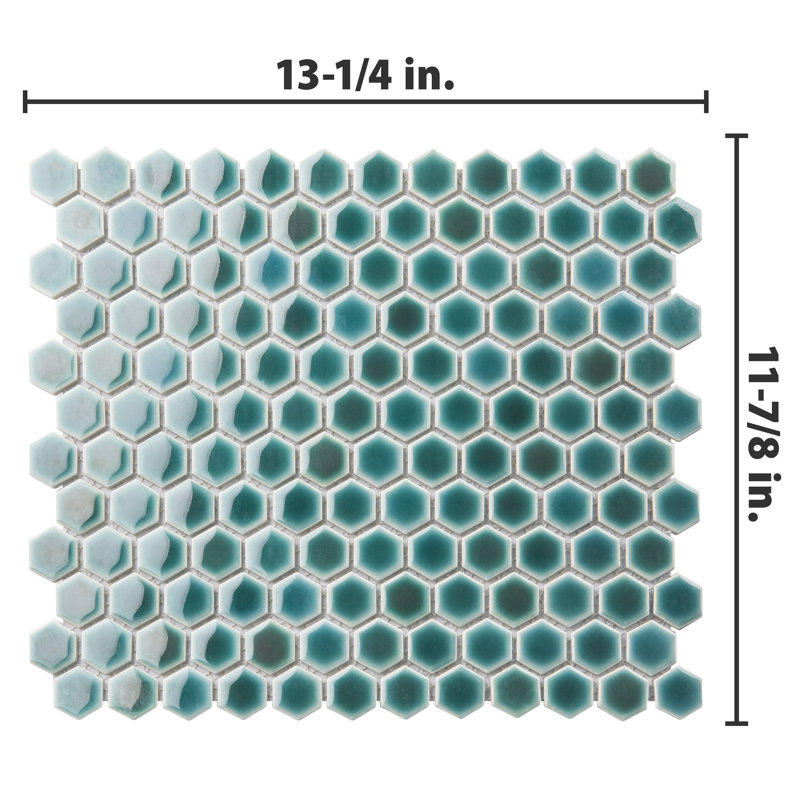 Hudson 1" x 1" Porcelain Honeycomb Mosaic Wall & Floor Tile, Green