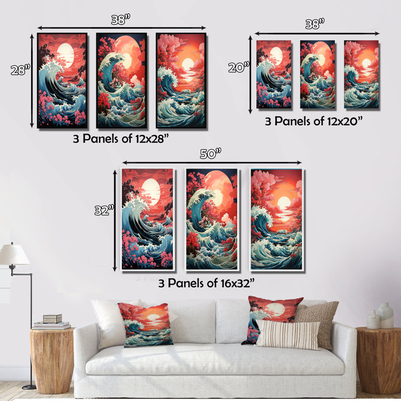 «Dramatic Ocean Waves», 3 pièces sur toile, Toile tendue, H 40 po x l 60 po