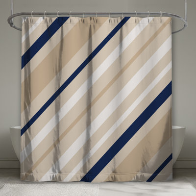Rideau de douche beige à rayures bleu marine extra long