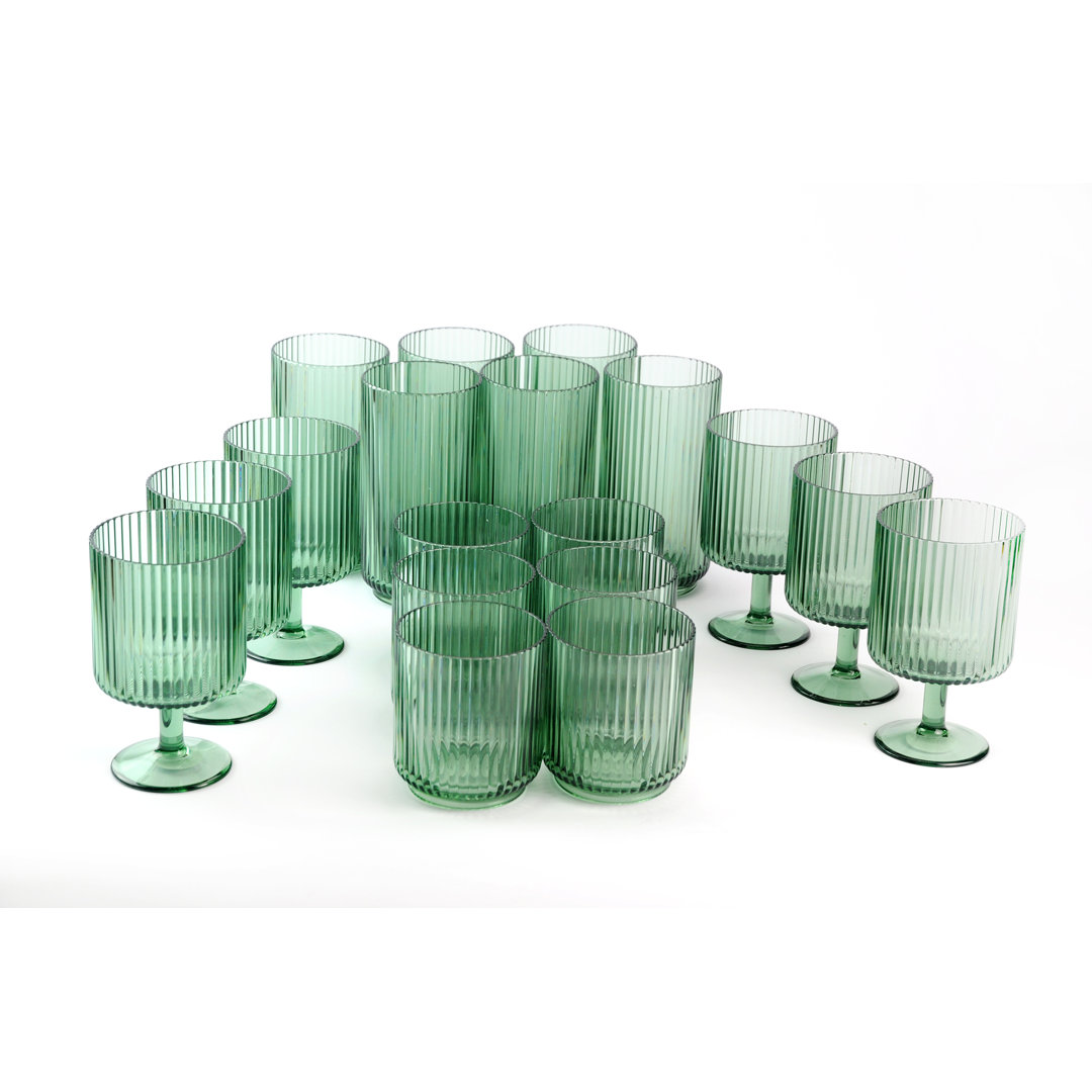 Defeis 18 Piece Ribbed Acrylic Assorted Glassware Set