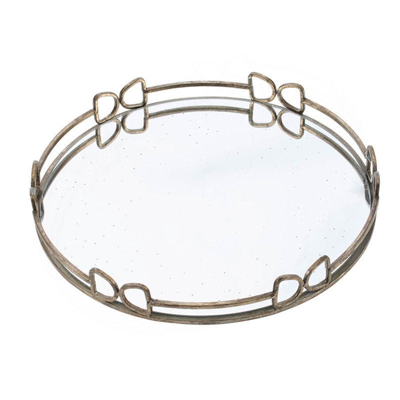 D16.1X2" Valentina Silver Round Mirror Tray, 2" H x 16.1" W x 16.1" D