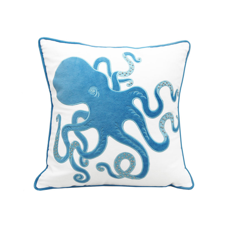 Embroidered Outdoor Throw Pillow, Blue
