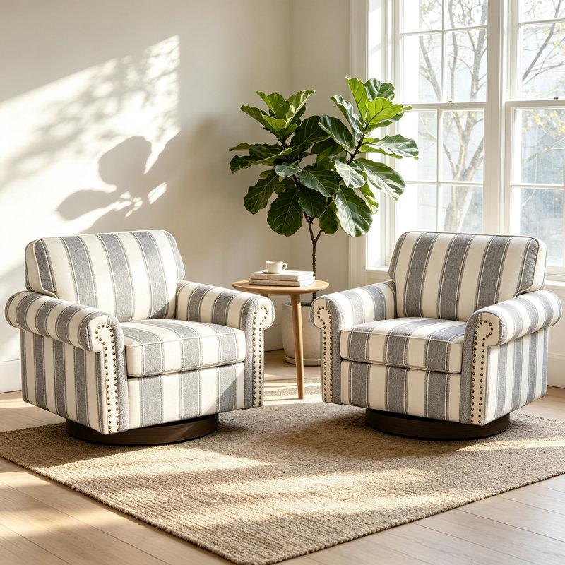 Fauteuil pivotant à 360 degrés, Rayures, gris clair