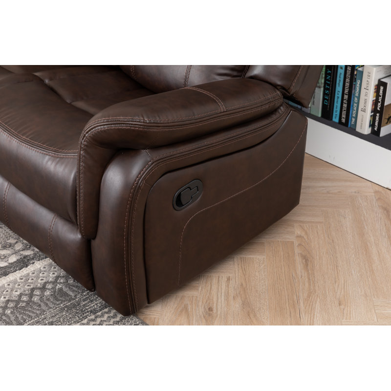 Manual Recliners Brown Loveseat Couch  Faux Leather Modern 2-Seater Sofa, Brown