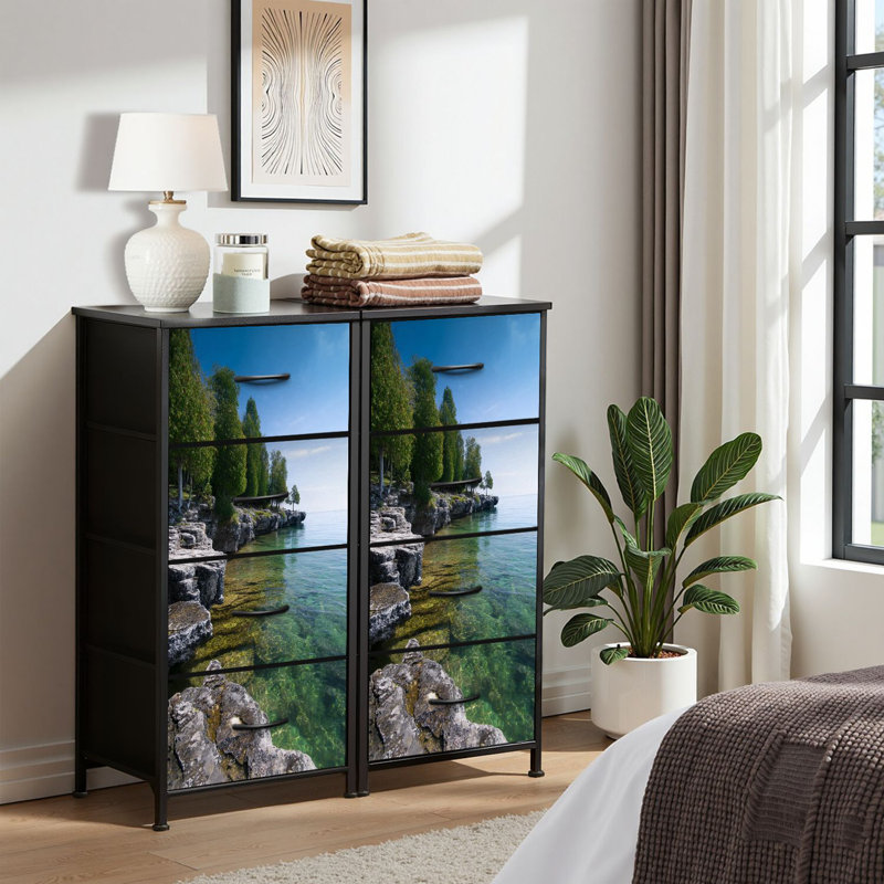 4 Drawer Dresser for Bedroom, Narrow Chest of Drawers, Wooden Top and Study Iron Frame 18"x37.5"-(WxH)