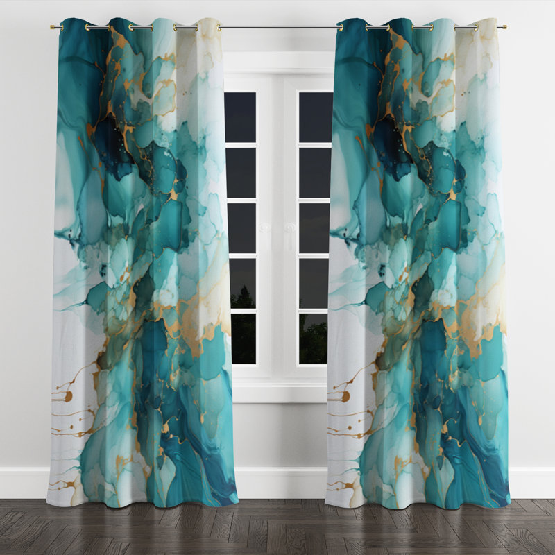 Analah - Fractals Grommet Curtain - Velvet Room Darkening - 1 Panel, 52" W x 108" L, Silver Grommets