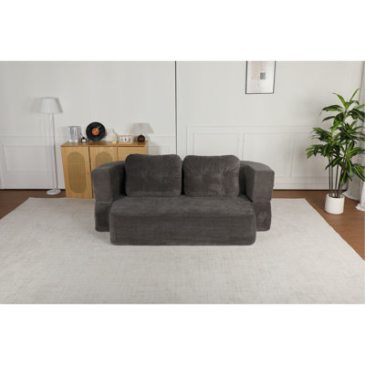 Canapé-lit convertible avec couverture, tissu de lit grand nuage désossé Scott pour salon, 
Causeuse modulaire avec éponge unie à haute densité sans assemblage, gris.