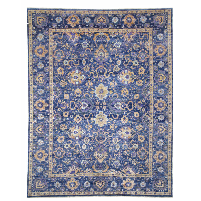 Hand Knotted Wool Area Rug in Navy