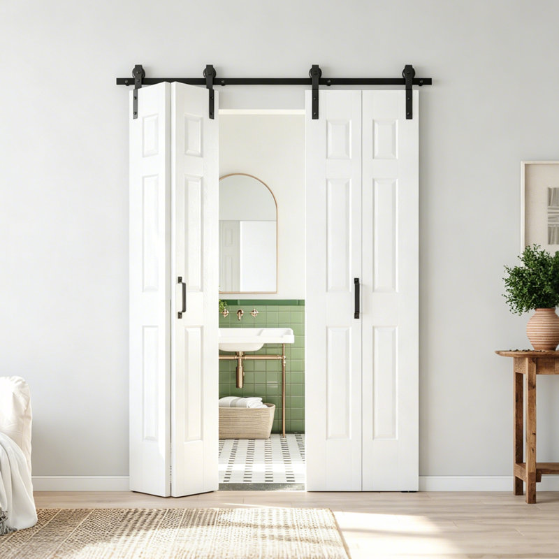 CHIC Mode Doors Porte de grange pliante double à panneaux creux de 72 po x 84 po avec quincaillerie double avec quincaillerie