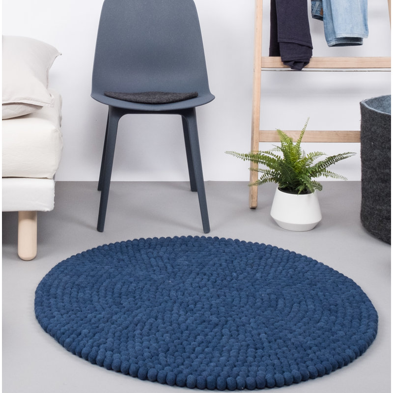 Solid Colour Wool Hand Woven Area Rug, Round 50cm