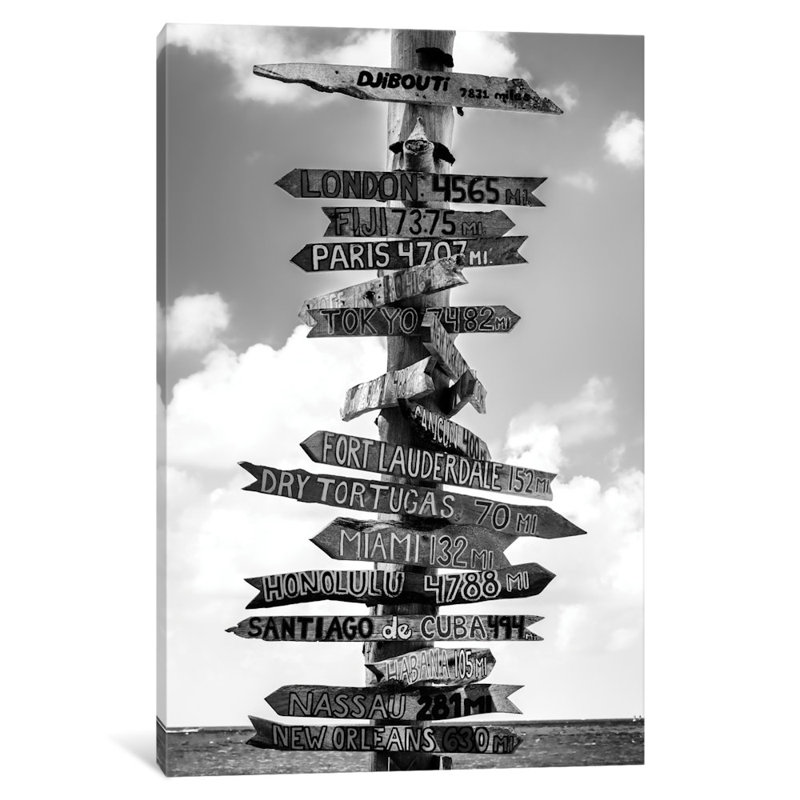 "Key West Directional Sign I" par Philippe Hugonnard, reproduction de photo sur toile tendue, Papier d'art encadré noir
