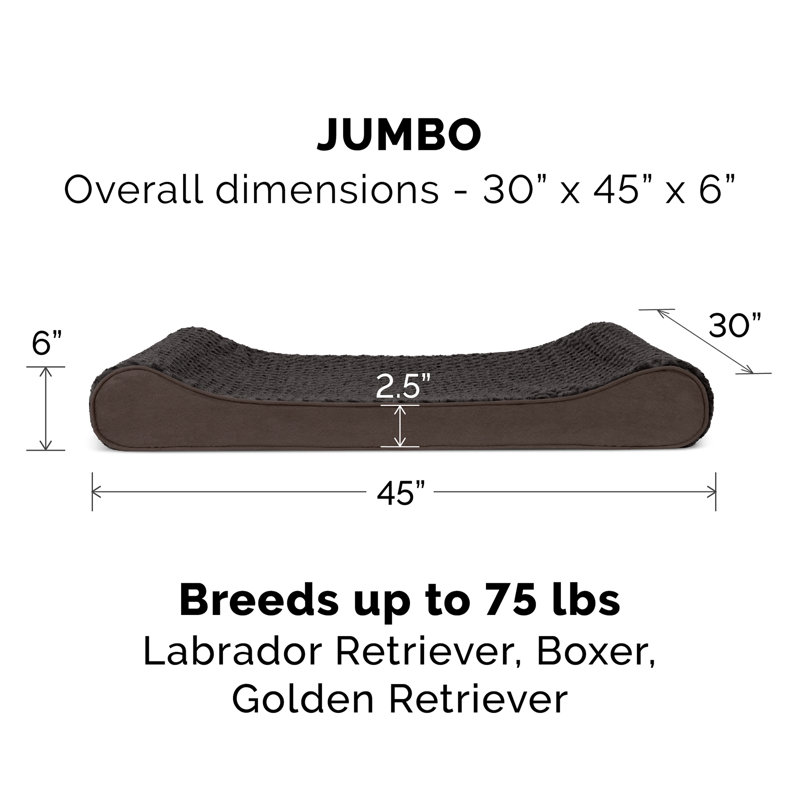 Ultra Plush Luxe Lounger Orthopedic Foam Contour Dog Bed, Chocolate, Jumbo (45" W x 30" D x 6" H), Orthopedic Foam