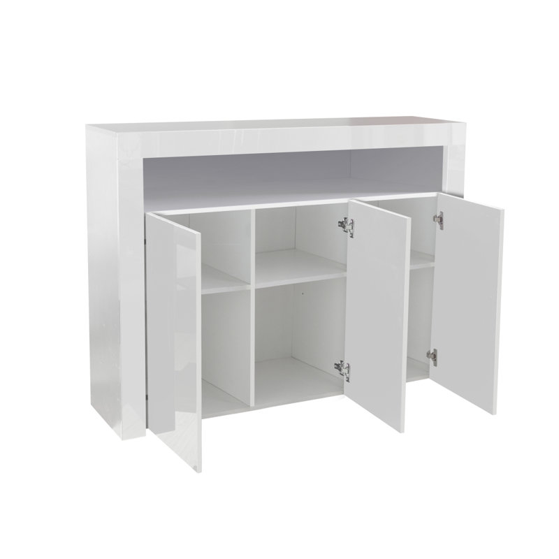 Meuble de rangement pour salon / buffet noir ultrabrillant avec éclairage à DEL, armoire de cuisine moderne avec armoire de rangement en bois et meuble télé avec 3 portes pour le couloir de la salle à manger