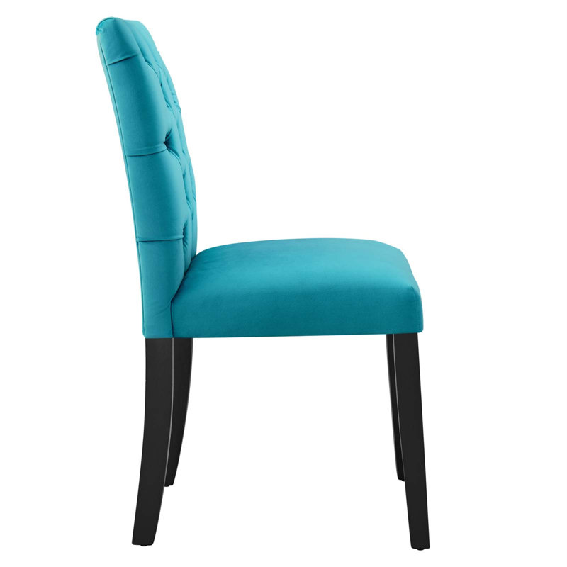 Blue Velvet Upholstered Wood Side Chair, 25" x 19" x 38"