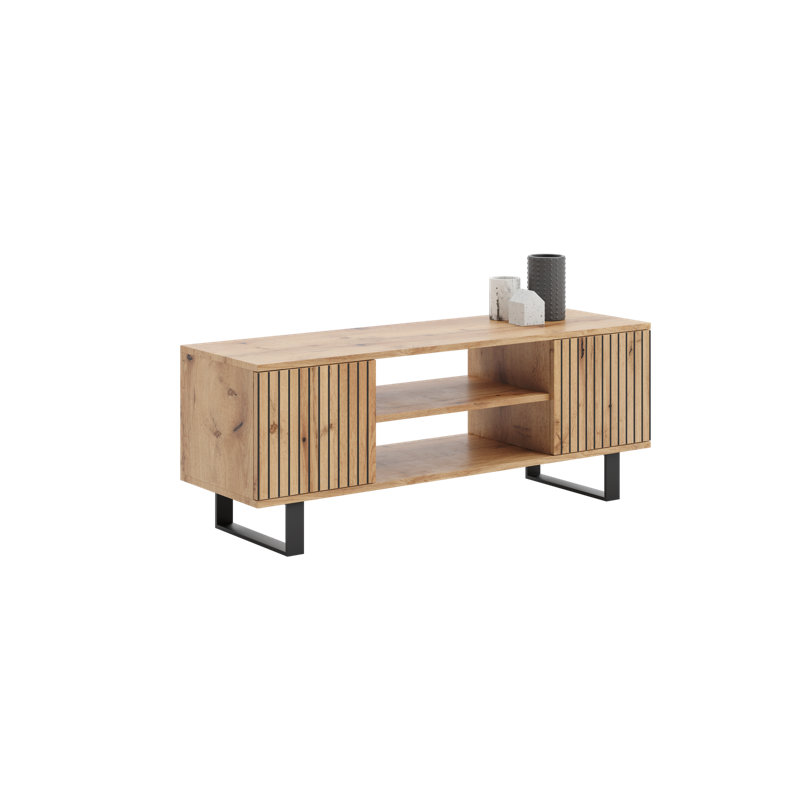 Focus loft RTV cabinet - decor laths oak craft, 49cm H x 135cm L x 40cm D