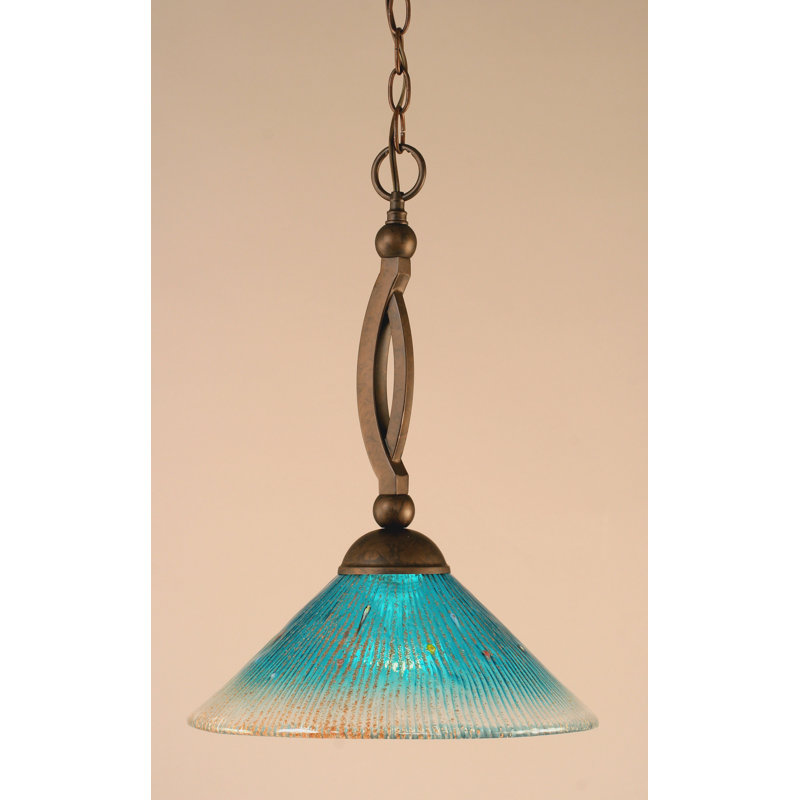 Luminaire suspendu suspendu, Nickel brossé, 19", Cristal bleu sarcelle