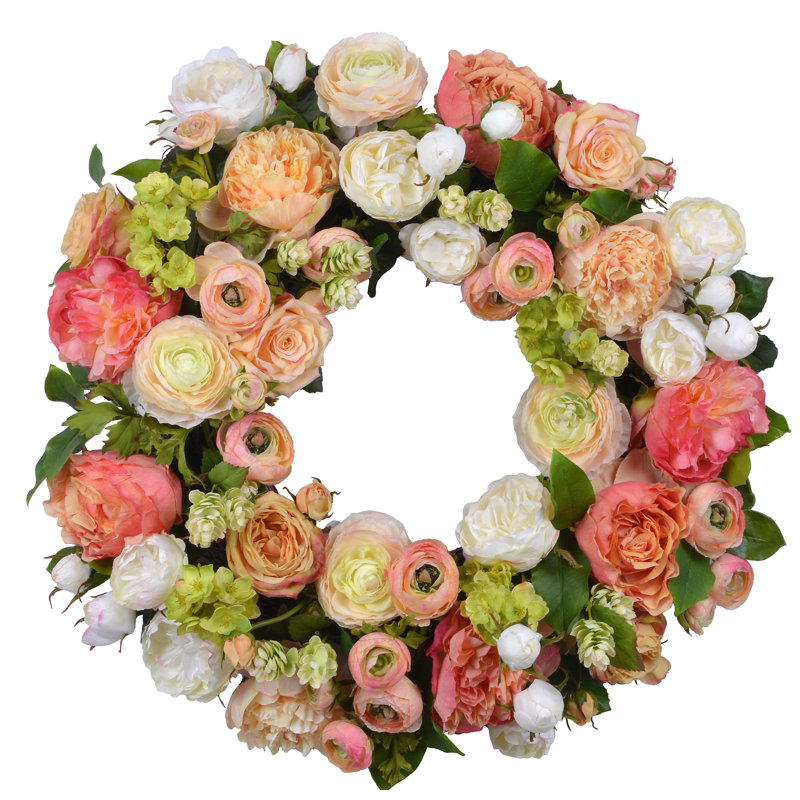 Mixed Rose And Ranunculus Wreath