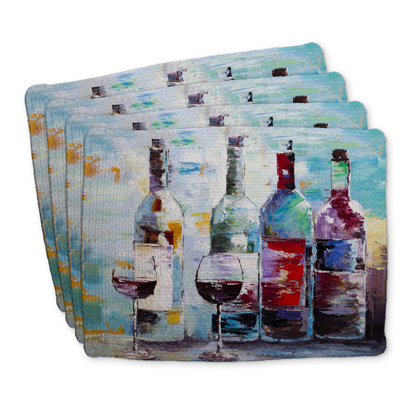 Braided Polyester Placemats Set of 4 | Four Bottles of Wine
