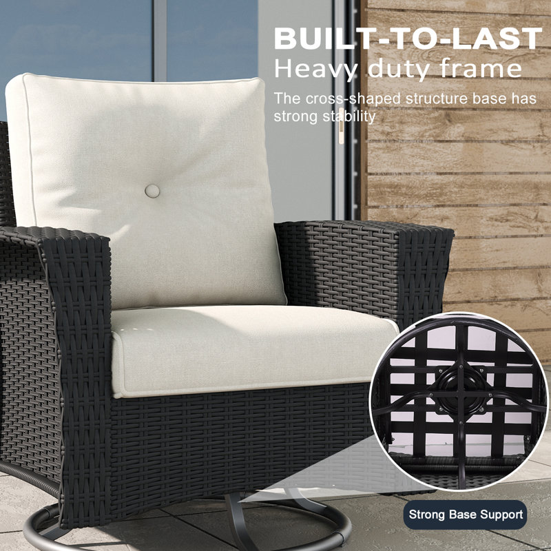 Lark Manor 10 Piece Wicker Patio Furniture Set with Fire Pit Table, Classis Outdoor Conversation 360 Degree Swivel Chairs Set with Coffee Table