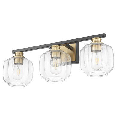 Veronica 25 in. Matte Black and Brass 3-Light Vanity With Clear Glass Globes