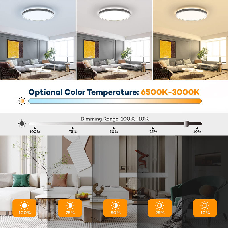 12" LED Flush Mount Ceiling Light 2 Pack, Dimmable with Remote