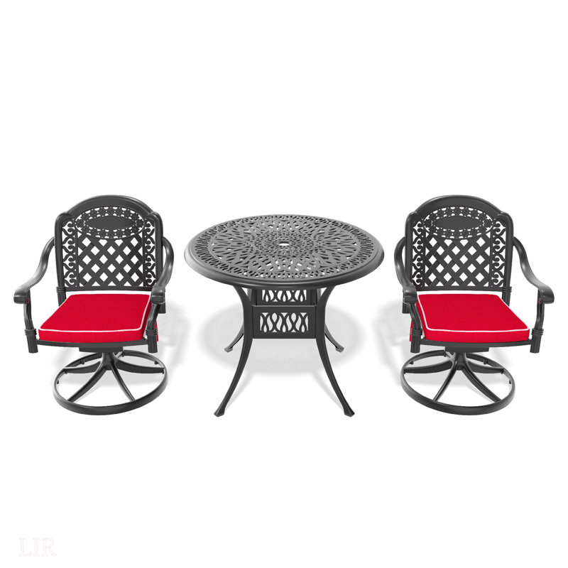 Ensemble de salle à manger toutes saisons en fonte d'aluminium, avec chaises pivotantes et table avec cadre noir