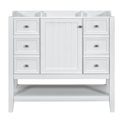Meuble-lavabo 36 po avec lavabo, une armoire et trois tiroirs, panneau de bois massif et panneau de fibres à densité moyenne