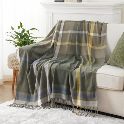  Plaid Beige Throw Blanket, Farmhouse Checkered Throws
