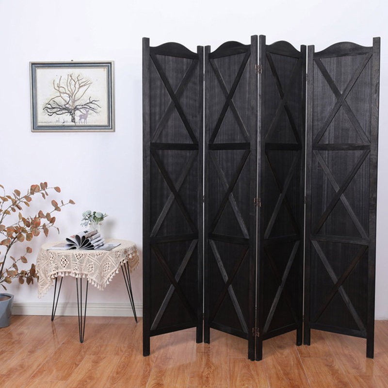 Paravent en bois à 4 panneaux Country Style, Black