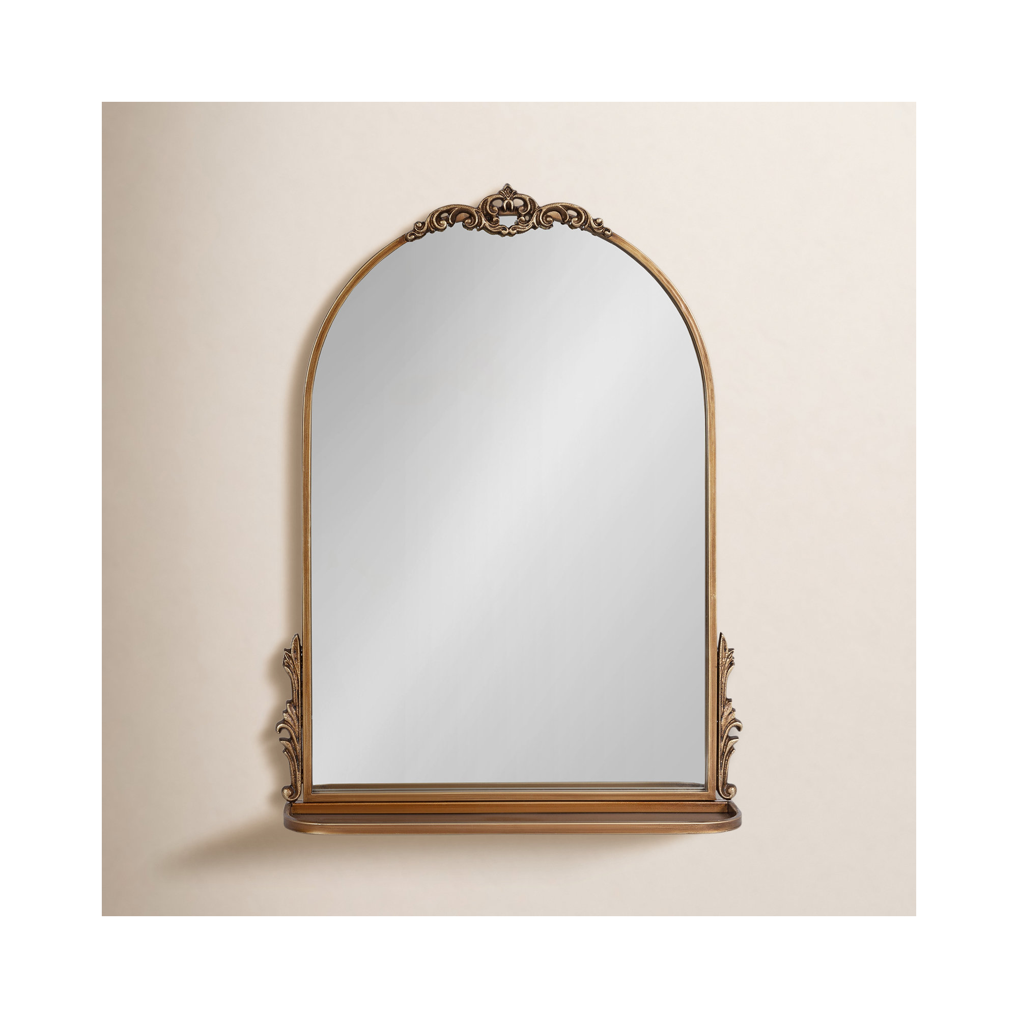 Canoby Metal Arch Mirror with Shelves, Gold