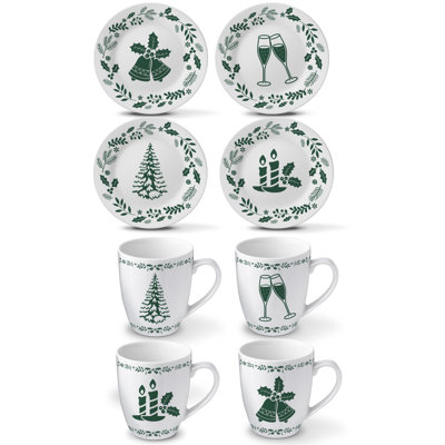 Ceramic Christmas Cups & Saucers Set