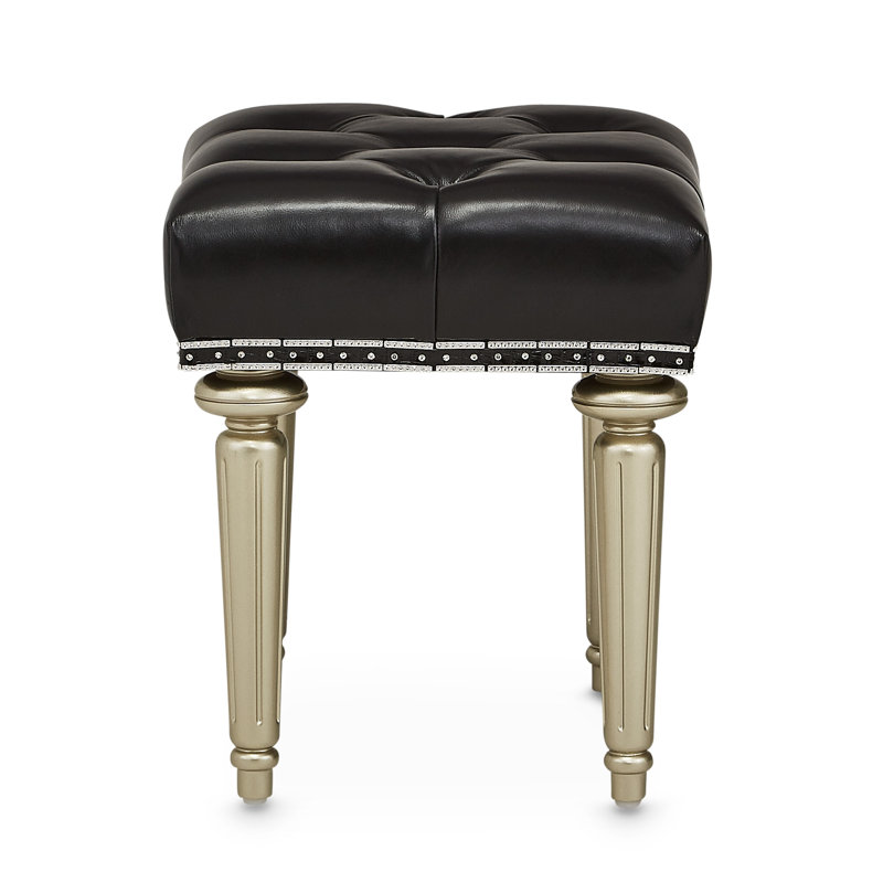 Hollywood Swank Leather Vanity Stool, Platinum Gold/Black