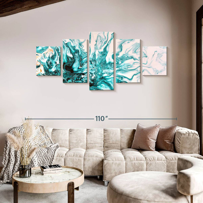 Avery Turquoise Dynamic Abstract, 42" H x 92" W