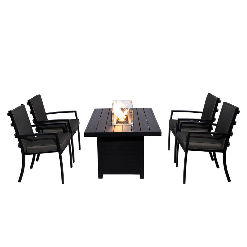 Berendien 5 - Person Patio Dining Set with Rectangular Table , Cushions Included, 64cm H x 85cm W x 145cm L