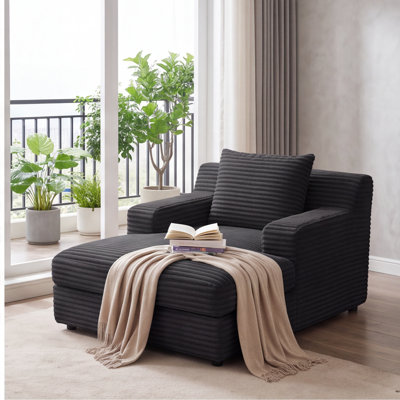 Chaise longue surdimensionnée en velours côtelé – Sofa d'intérieur moderne, aucun assemblage requis, noir
