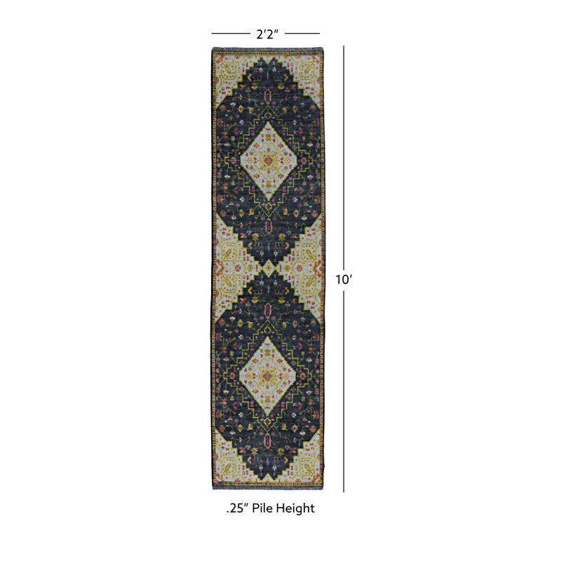 Laurel Gazia Machine Woven Polyester No Pattern Area Rug in Black, Runner 2'2" x 10'