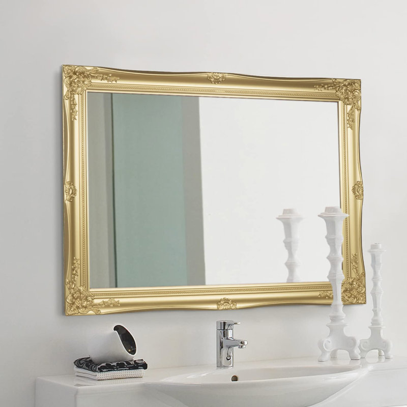 Colena Wood Flat Wall Mirror, Gold