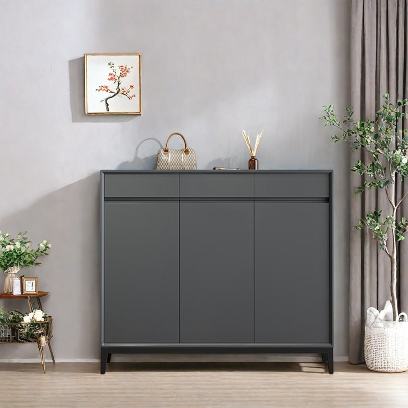 Solid Birchwood Console Cabinet, Dark Grey
